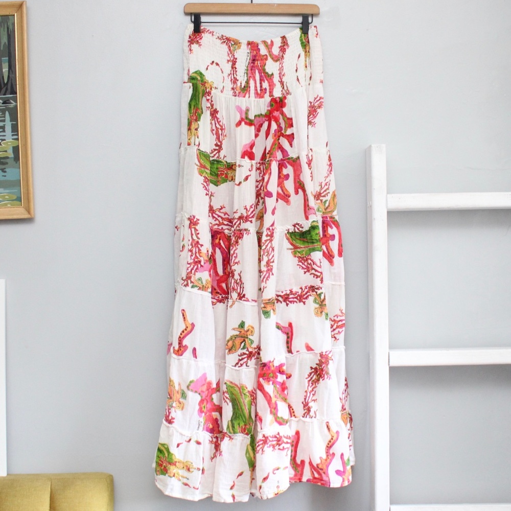 Antica Sartoria by Giacomo Cinque White Coral Print Maxi Tiered Skirt Size OS